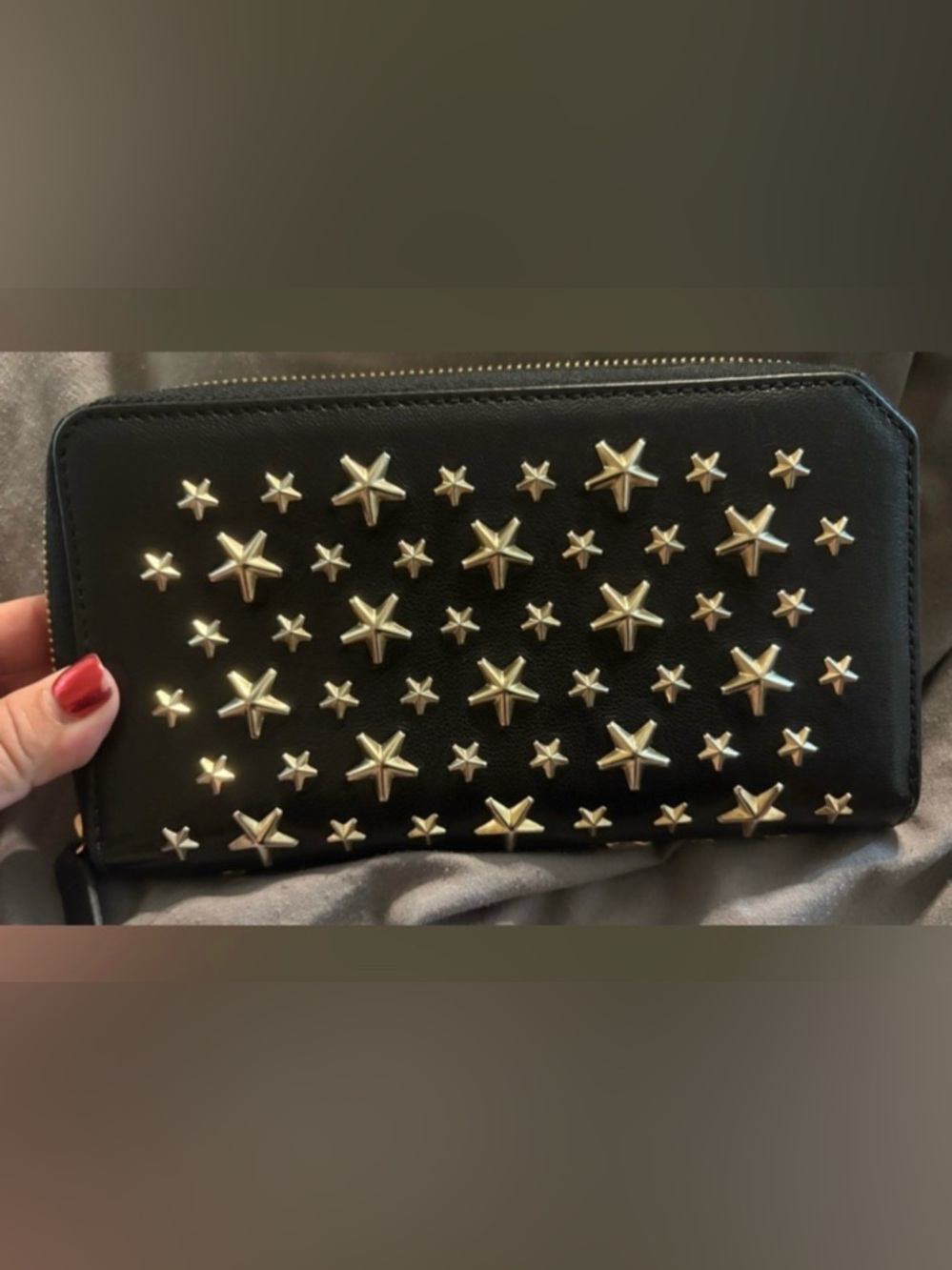 Jimmy Choo star-studded long wallet, consistent with the Filipa/Carnaby designs